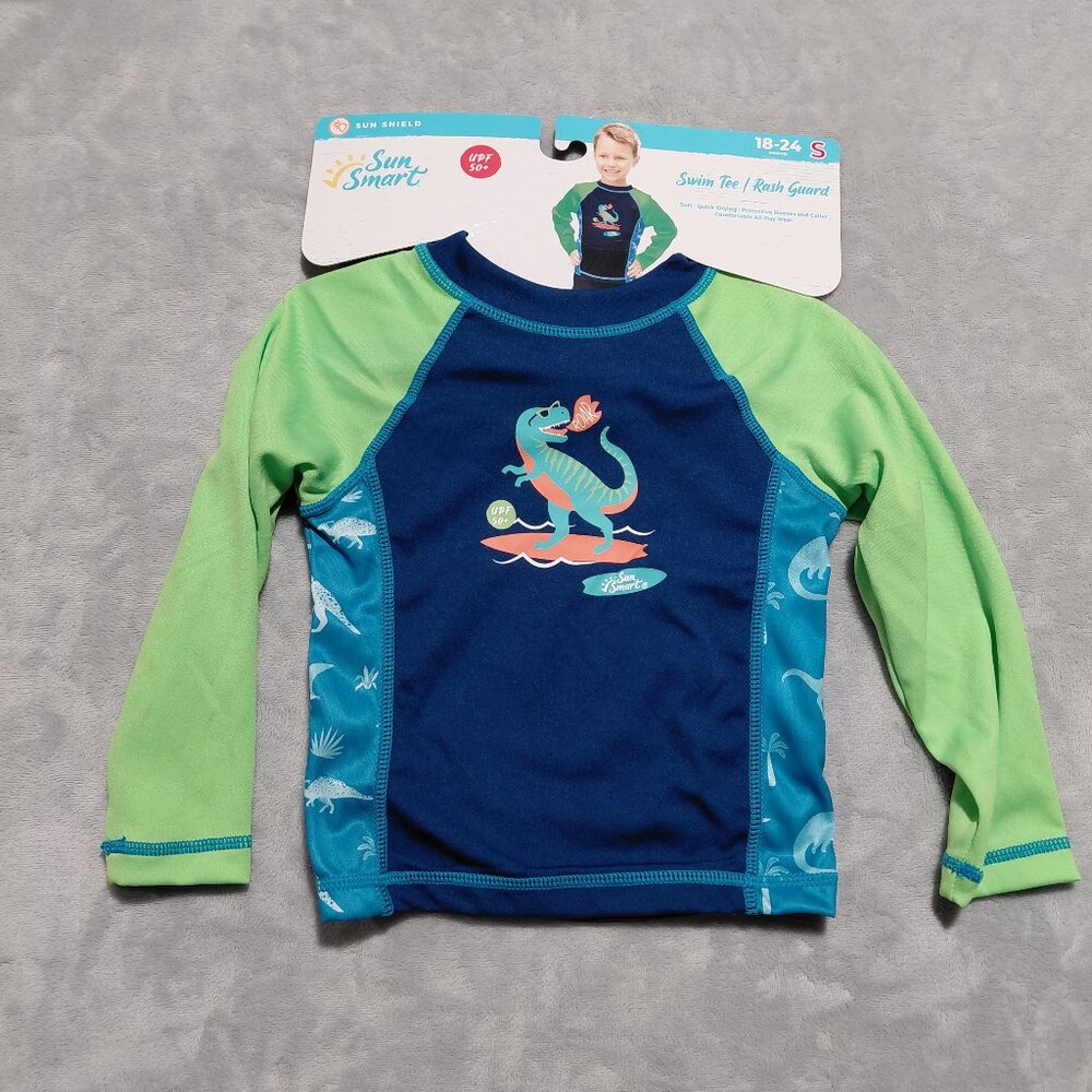 NWT 18-24M UPF 50+ Sun Smart Swim Tee Rash Guard Dinosaur Surf